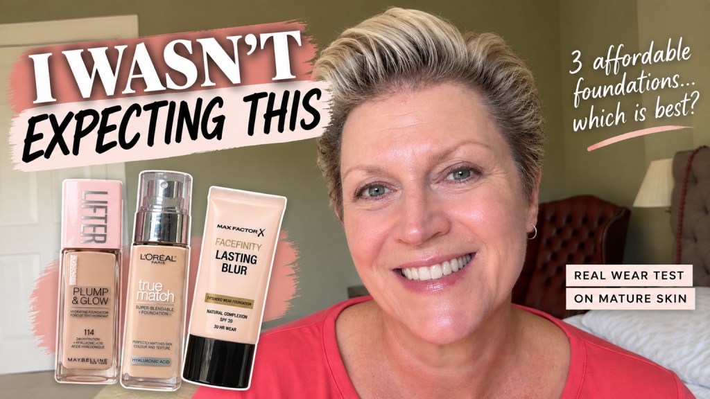 Susy with L’Oréal True Match, Maybelline Lifter Plump & Glow and Max Factor Facefinity Lasting Blur foundations for a mature skin wear test
