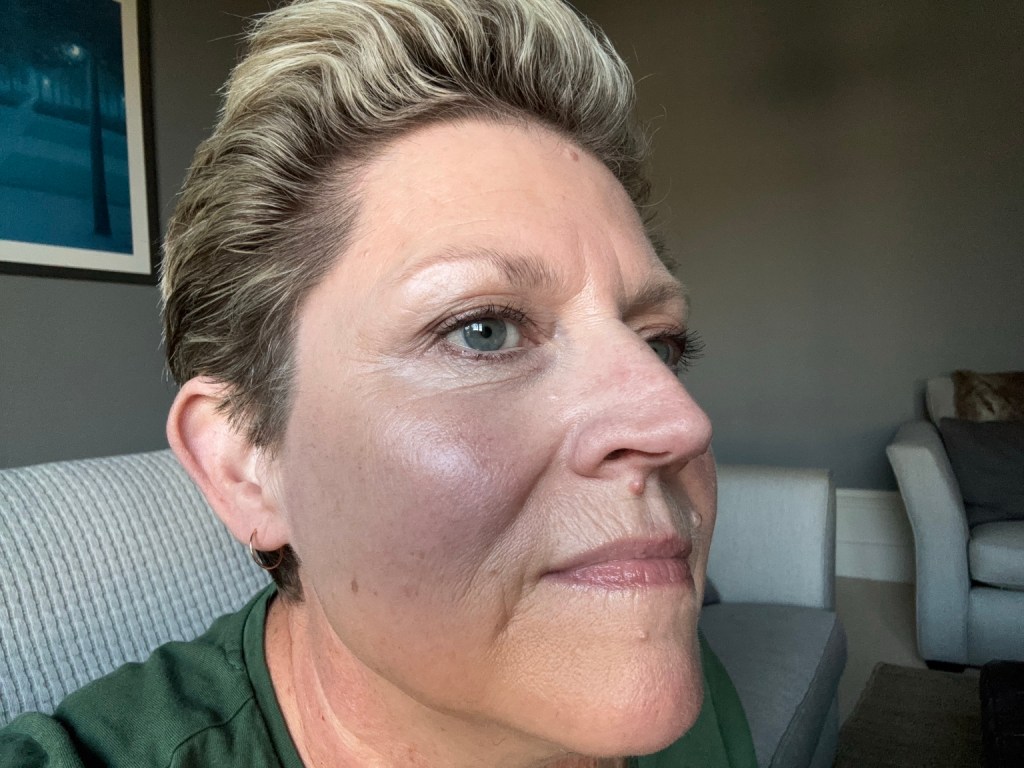 Close-up of Susy wearing Max Factor Facefinity Lasting Blur foundation during her mature skin wear test
